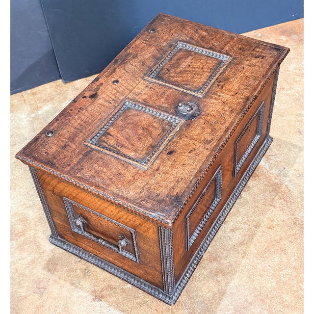 17th Century Continental Strong Box of Iron-Bound Walnut From the Renaissance For Sale - Image 5 of 14