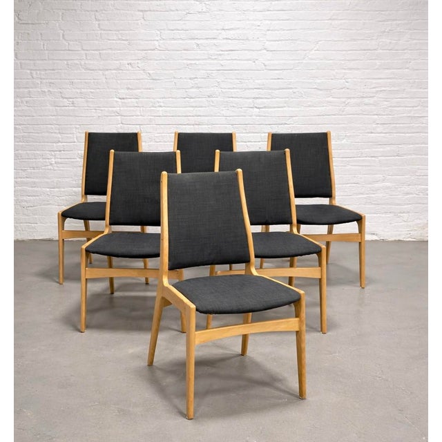 Danish Mid Century Modern Dining Chairs, Set of 6, Beech Wood Frames With Charcoal Upholstery, Scandinavian Modern Dining Chairs, C. 1960s For Sale - Image 4 of 17
