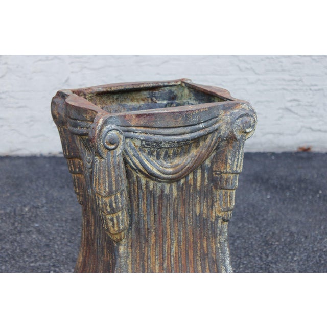 Neoclassical Style Pair Of Cast Iron Garden Planters Or Pedestal Bases For Sale - Image 4 of 16