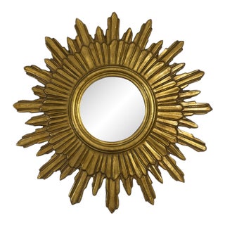 1970s Mid Century Modern Italian Florentine 20" Gilded Sunburst Wall Mirror For Sale