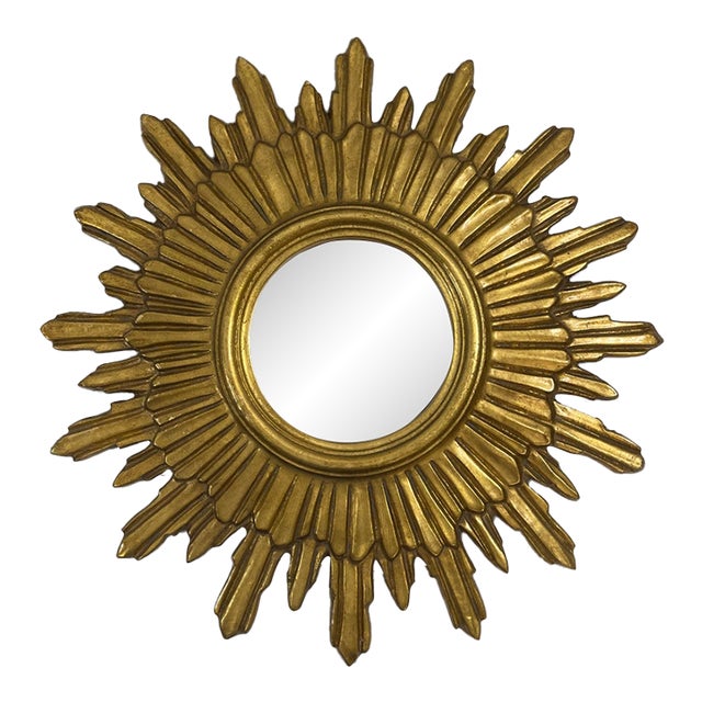 1970s Mid Century Modern Italian Florentine 20" Gilded Sunburst Wall Mirror For Sale