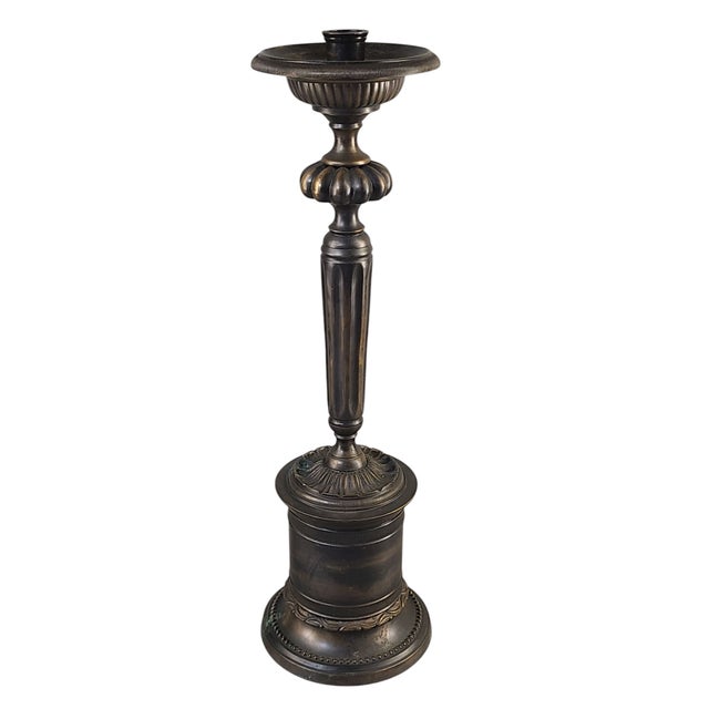 Antique Ornate Bronze Candle Stick Candle Holder For Sale - Image 12 of 12