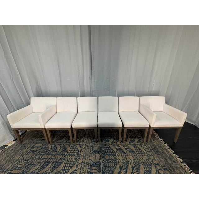 Restoration Hardware – Morgan Fabric Dining Chair Set (6 Pieces) 4 Side Chairs + 2 Track Arm Chairs Grey Oak Finish |...