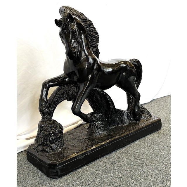 Mid 20th Century Mid Century Ceramic Rearing Black Stallion Figure Signed 'R R' Possibly Italian Sculptor Renato Rumonato For Sale - Image 5 of 16