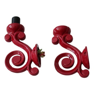 Red Wall Candleholders, 1980s, Set of 2 For Sale