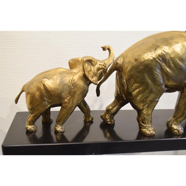 Irénée Rochard, Elephant with Baby, 1920s-1940s, Golden Spelter For Sale - Image 9 of 17
