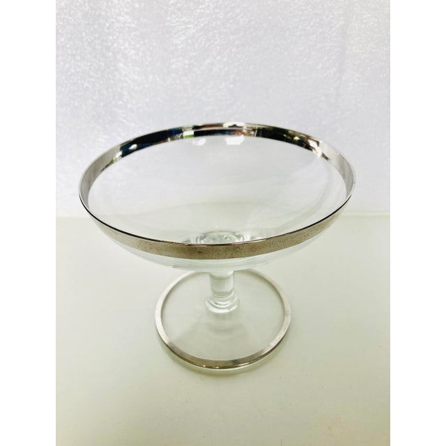 Vintage Clear Glass & Silver Rim Compote 4..25"H X 5.5"D , No makers mark in excellent condition.