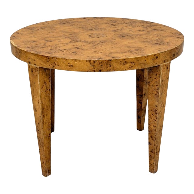 1970s American Modern Round Burl Wood Center Occasional Table For Sale