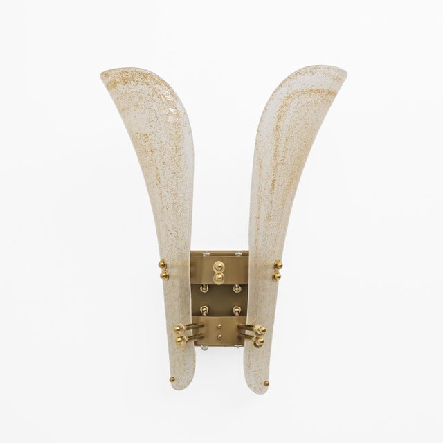 20th Century Modern Sconces in Frosted Murano Glass and Gold Leaf, Set of 2 For Sale - Image 9 of 14