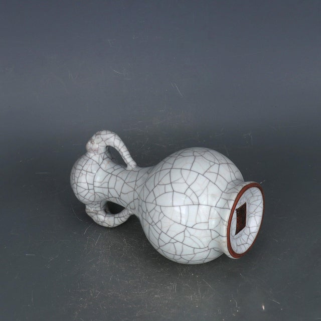 Early 20th Century Chinese Ceramic Vase Guan Ware Crackle Glaze Celadon Double Ears Vase For Sale - Image 5 of 6