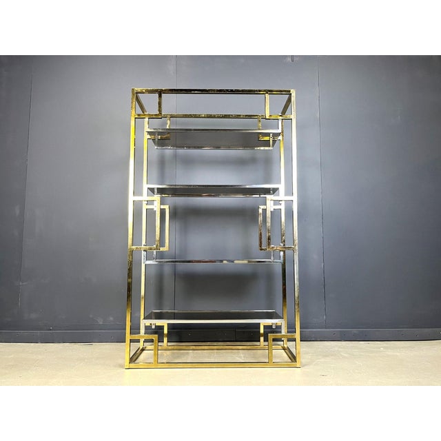 Brown Vintage Brass and Chrome Wall Unit, 1970s For Sale - Image 8 of 14
