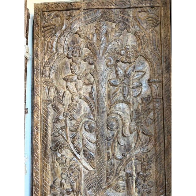 Vintage Tree of Life Carved Wood Door – Wellness Wall Décor Rustic Barn Door Panel 84x36 For Sale - Image 4 of 6
