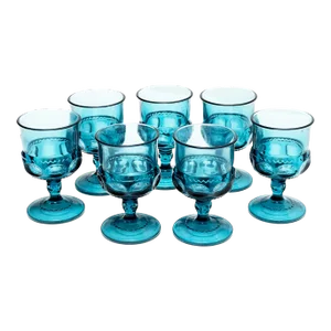 Mid-Century Imperial Glass Sapphire Blue Glass Wine Goblets - Set of 7