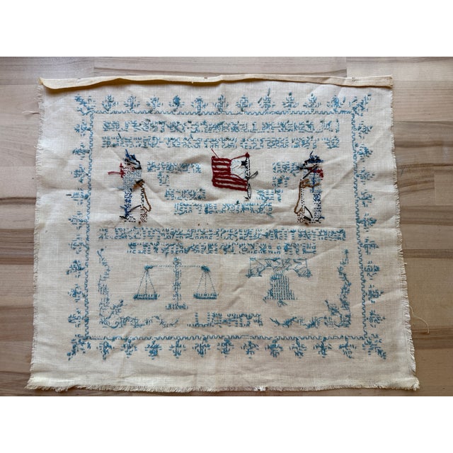 Vintage Pledge of Allegiance Linen Cross Stitch Sampler For Sale In Portland, OR - Image 6 of 6