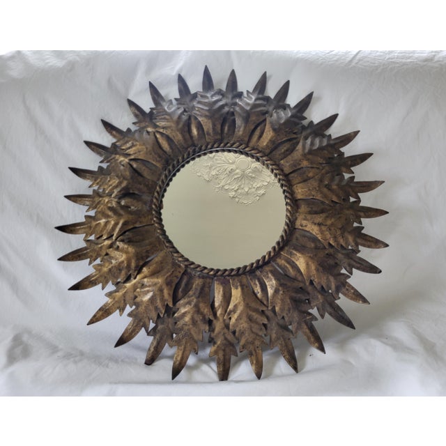 Vintage Spanish Gilt Metal Sunburst Mirror, 1960s For Sale - Image 6 of 6