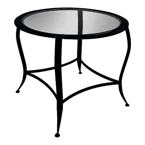 1990s Transitional Black Iron Glass Side Table Charleston Forge