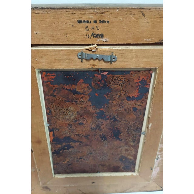 Metal Late 20th Century Fleming Child in the Woods Red Shorts Painting Enamel on Copper Framed Vertical For Sale - Image 7 of 9