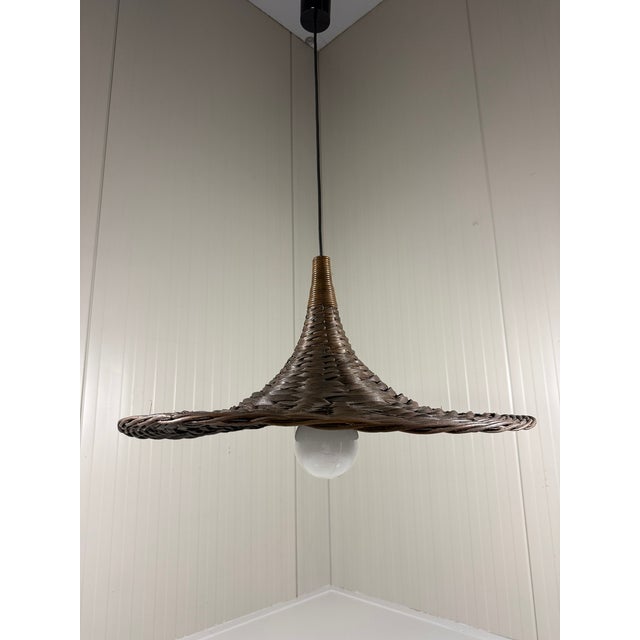 Mid-Century Modern Vintage Rattan Wicker Hanging Lamp, 1960s For Sale - Image 3 of 17