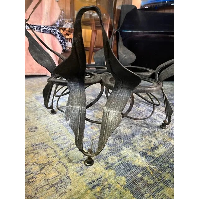 1950s Brutalist Antique Coffee/Occasional Table, Steel & Glass, Jellyfish Motif (Companion Table Avail) For Sale - Image 4 of 4