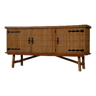French Bamboo Sideboard with Wrought Iron Details, 1950s For Sale