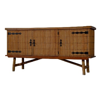 French Bamboo Sideboard with Wrought Iron Details, 1950s For Sale