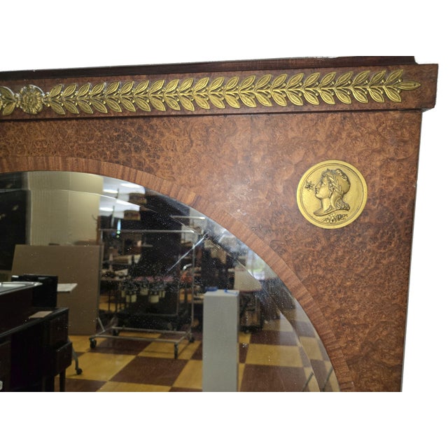 Very Large 63" French Empire Neoclassical Mirror Burl Wood With Bronze Mounts For Sale - Image 4 of 12