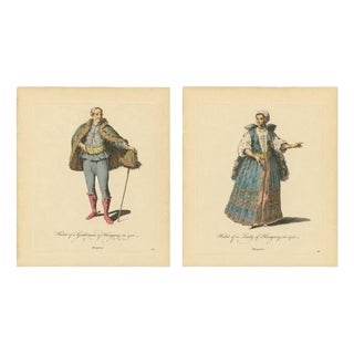 European School, Hungarian Gentleman and Lady Costume, 1749, Paper Engravings, Set of 2 For Sale
