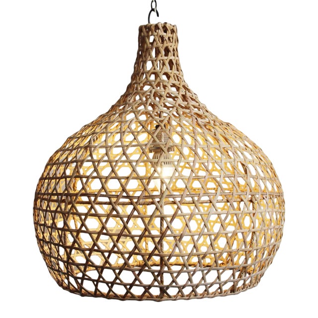 Raw Wicker Pumpkin Pendant Light Medium For Sale