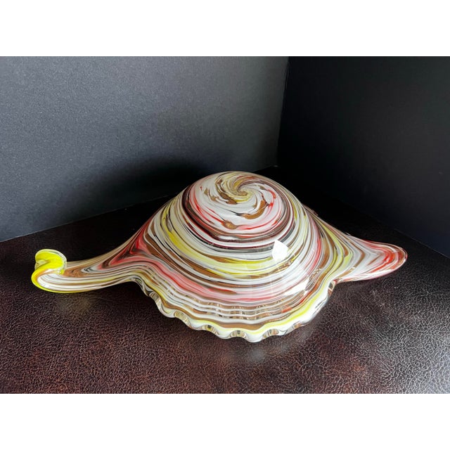 Vintage C1950s Fratelli Toso Murano Art Glass Orange and Yellow Swirl Candy Dish For Sale - Image 10 of 12