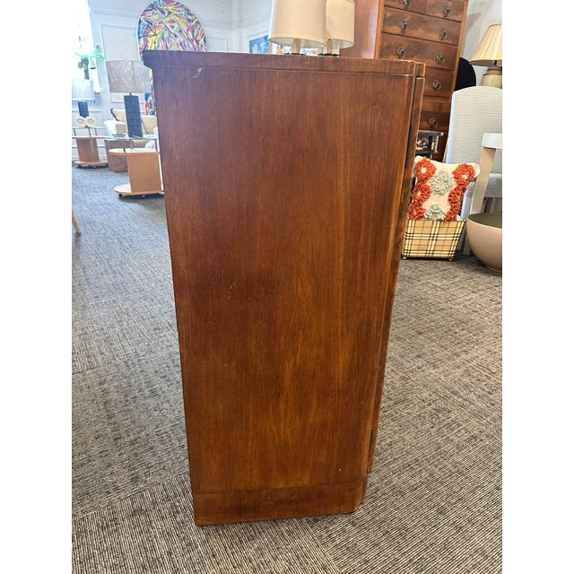 Burnt Umber Rare 1930s Art Deco Burlwood Veneer Cutlery Cabinet With Bakelite Knobs For Sale - Image 8 of 16