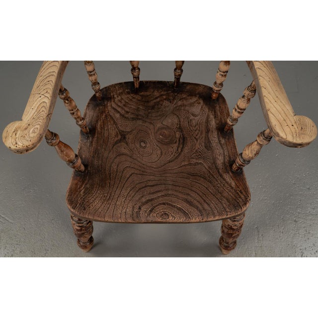 Antique English Elm Wood Captains Chair, 1890s For Sale - Image 13 of 18
