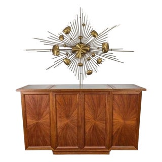 Vintage MCM Expanding Teak Starburst Bar Cabinet For Sale