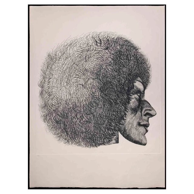 Giacomo Porzano, Profile, Original Etching, 1972 For Sale