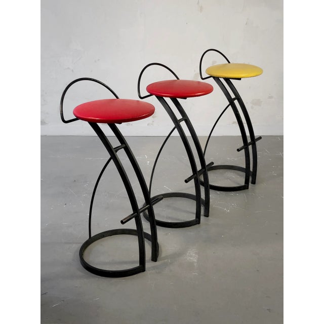 Postmodern Bar Stools, France, 1980s, Set of 3 For Sale - Image 4 of 13