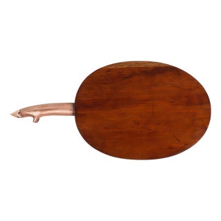 Cutting and Presenting Board Made of Wood and Copper Handle in Pig's Foot Form For Sale
