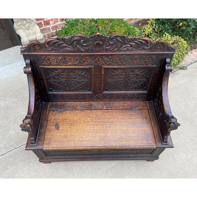 Antique English Bench Chair Settee Hall Bench Renaissance Revival Oak ...