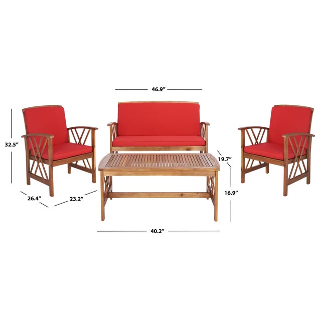Transitional Fontana 4-Piece Outdoor Set, Natural/Red For Sale - Image 3 of 10