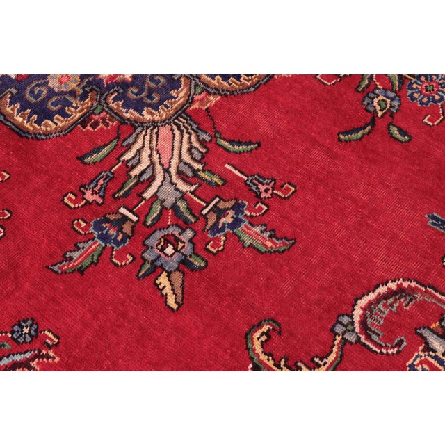 Textile Retro Persian Tabriz Red/Blue Wool Rug - 9'10'' X 12'7'' For Sale - Image 7 of 10