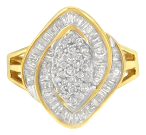10K Yellow Gold Diamond Cluster Ring (3/4 Cttw, J-K Color, I2-I3 Clarity) - Size 7-1/2