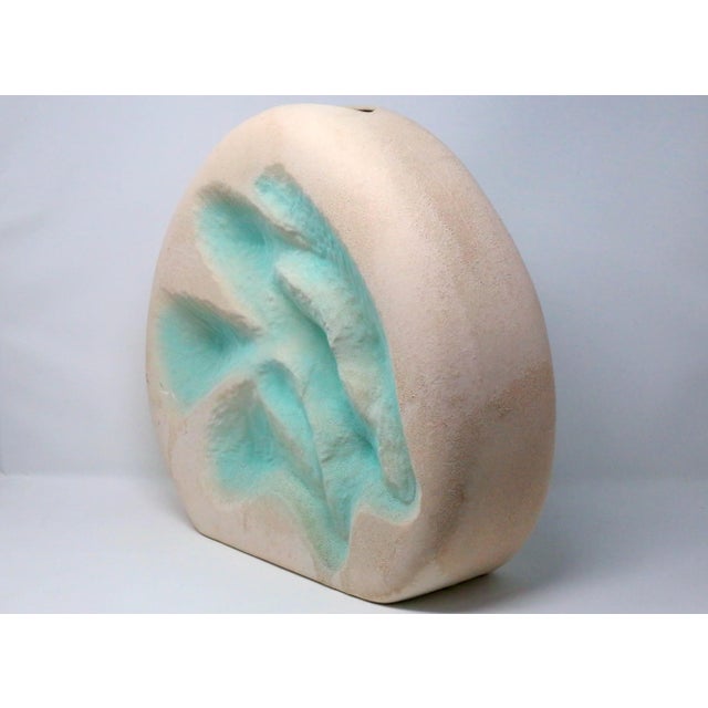 1980s 1980's Large Postmodern Pink and Turquoise Sculptural Ceramic Vase For Sale - Image 5 of 11