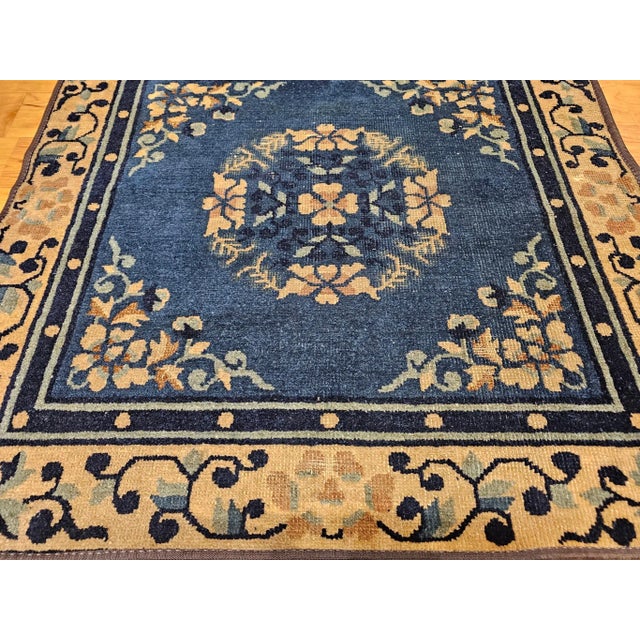 Blue 19th Century Chinese Peking Area Rug With Floral & Bird Motifs For Sale - Image 8 of 9