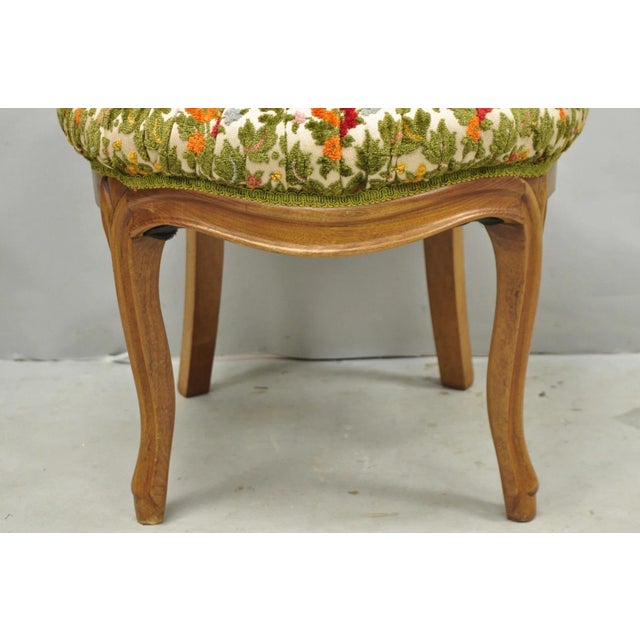 Vintage French Country Provincial Style Walnut Round Seat Vanity Bench Stool For Sale In Philadelphia - Image 6 of 13