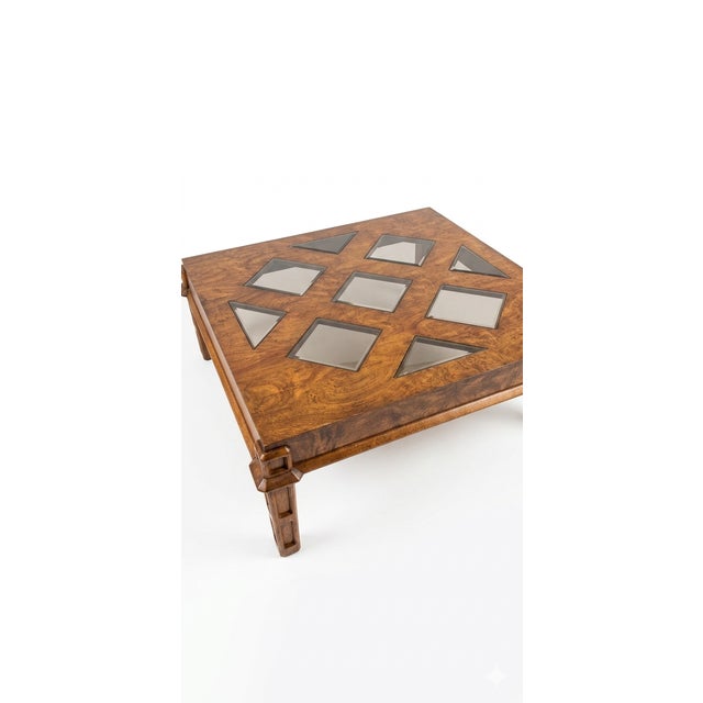 Hollywood Regency Documented 1970s Wited (Witco) Burl & Smoked Glass 3-Piece Table Set For Sale - Image 3 of 9
