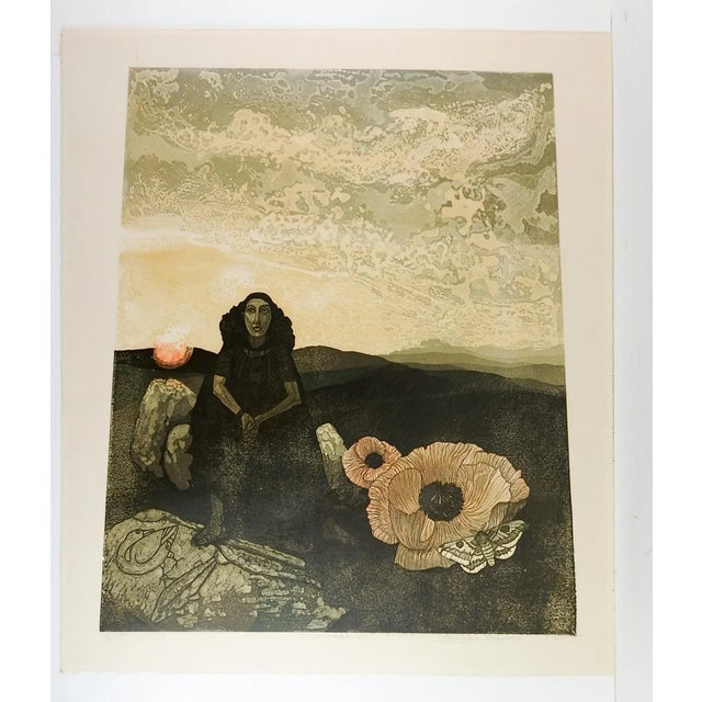 1970s 1970s Barbara Robertson Surreal Linocut Print For Sale - Image 5 of 6