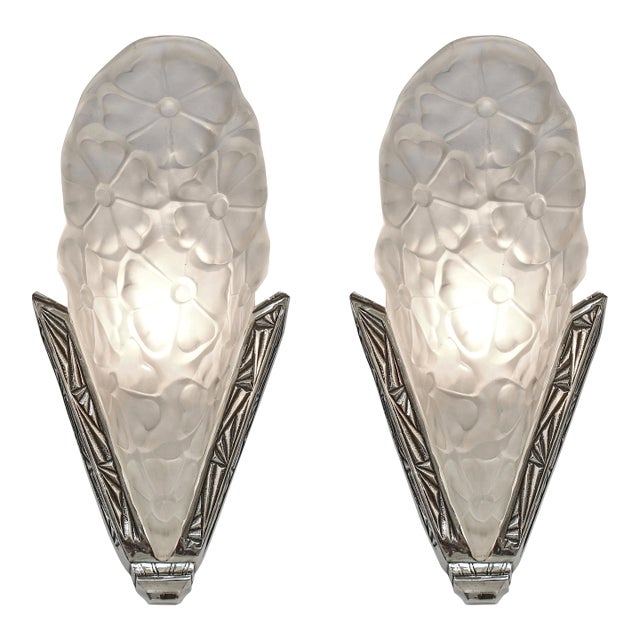 French Art Deco Wall Sconces by Degue 1930 France - A Pair For Sale