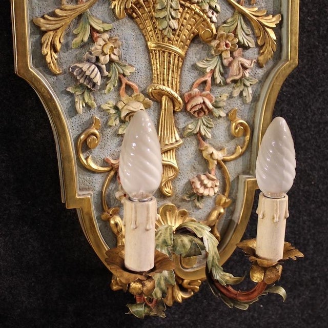 Louis XVI Italian Lacquered and Gilded Wall Lamps, 1960s, Set of 2 For Sale - Image 4 of 13