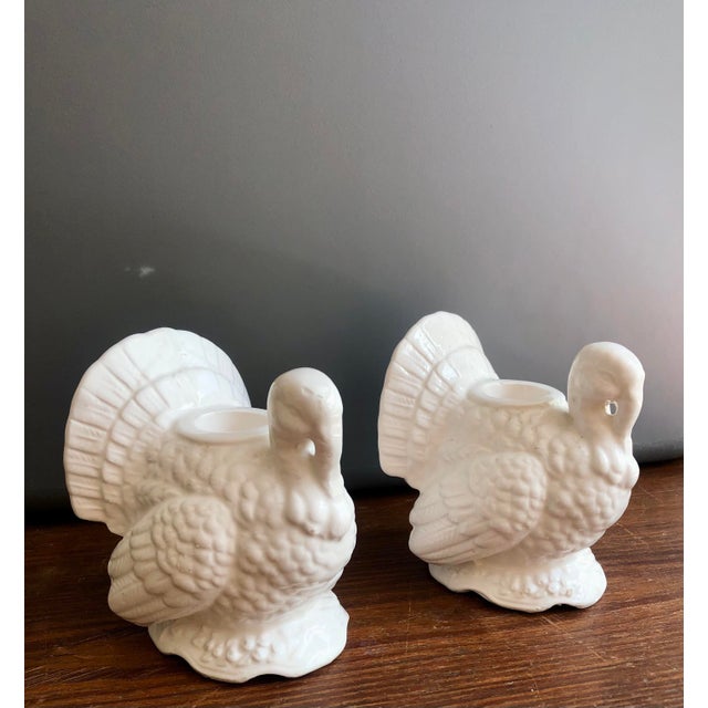 White Napcoware Turkey Candleholder Thanksgiving Pair For Sale - Image 10 of 11