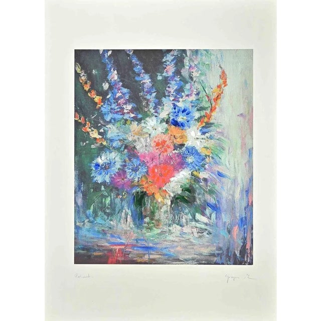 Contemporary Martine Goeyens, The Flower Vase, Digigraph, Late 20th Century For Sale - Image 3 of 3