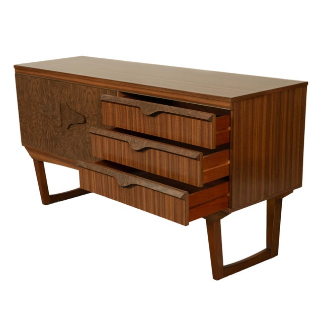 Mid Century Modern Danish Style Compact Zebra Wood Teak Credenza Sideboard 1960 For Sale - Image 4 of 13