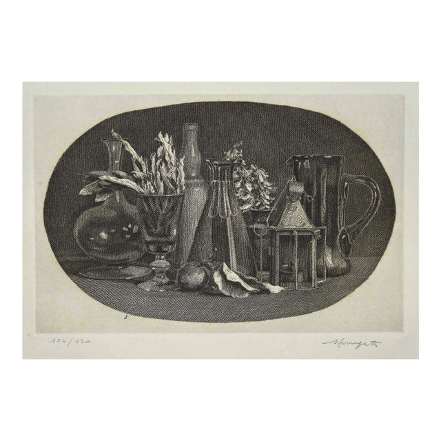 Vairo Mongatti , Still Life , Original Etching by V. Mongatti , 1980s For Sale